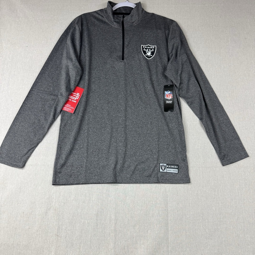Las Vegas Raiders NFL Mens Pullover Shirt Medium Grey Quarter Zip Ultra GAME NEW